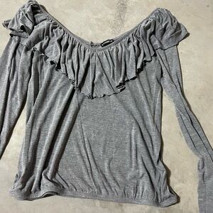 Express Heather Gray Ruffled Blouse